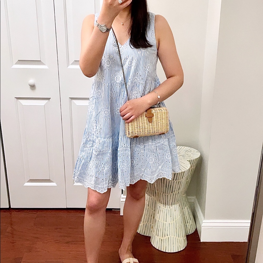 LOFT Eyelet Striped Tiered Swing Dress